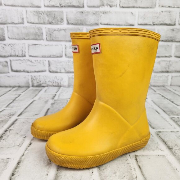 Hunter Original First Classic Youth 10 Boys / 11 Girls Yellow Pull-On Rain Boots - Picture 3 of 10